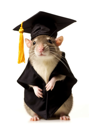 A rat wearing a graduation cap and gown. Generative AI image.の素材