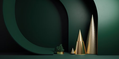 Xmas banner with simple Christmas trees. Generative AI image.の素材