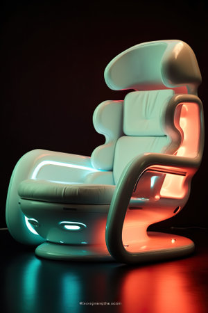 A white chair with a red light on it. Generative AI image.の素材