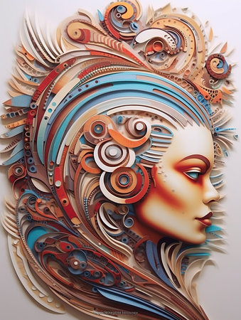 A woman"s face is made out of paper. Generative AI image.の素材