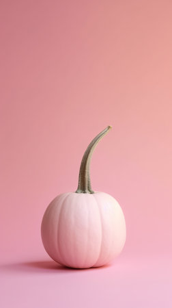 A white pumpkin sitting on top of a pink surface. Generative AI image.の素材