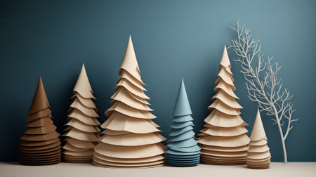 Xmas banner with simple Christmas trees. Generative AI image.の素材