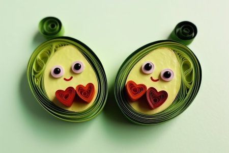 A couple of paper quillings that are on a table. Generative AI image.の素材