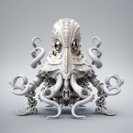 A white octopus with a helmet on its head. Generative AI image.の素材