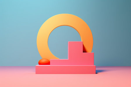 A pink and yellow object on a pink surface. Generative AI image.の素材