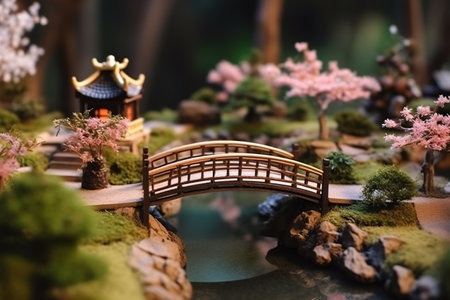 A miniature model of a bridge over a river. Generative AI image.の素材