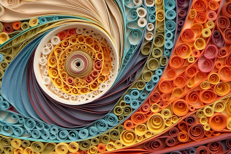 A close up of a spiral made of paper. Generative AI image.の素材