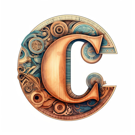 The letter c is made of wood and metal. Generative AI image.の素材