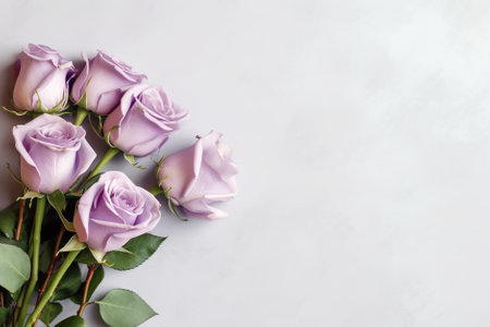 A bunch of purple roses sitting on top of a table. Generative AI image.の素材
