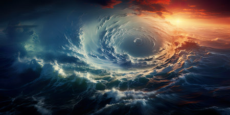 A picture of a big wave in the ocean. Generative AI image.の素材
