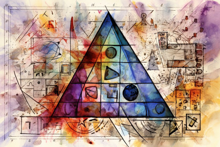 A drawing of a triangle with a geometric design. Generative AI image.の素材