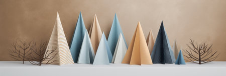 Xmas banner with simple Christmas trees. Generative AI image.の素材