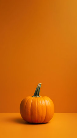 A small orange pumpkin sitting on top of a table. Generative AI image.の素材