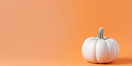 A small white pumpkin on an orange background. Generative AI image.の素材