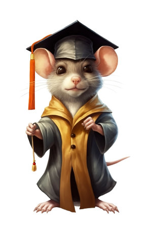 A cartoon rat dressed in a graduation gown. Generative AI image.の素材