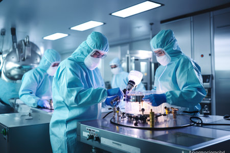 A group of people working in a lab. Generative AI image.の素材