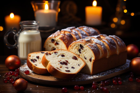A loaf of bread sitting on top of a cutting board. Generative AI image.の素材