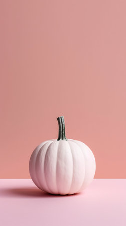 A white pumpkin sitting on top of a pink surface. Generative AI image.の素材