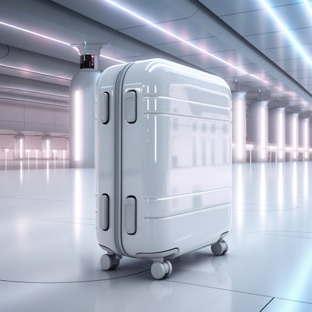 A white suitcase with an apple logo on it. Generative AI image.の素材