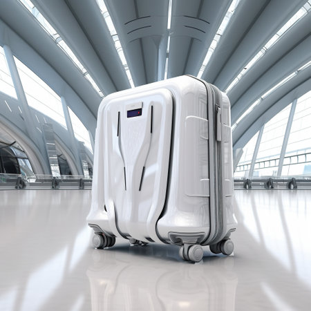 A piece of luggage sitting in an airport. Generative AI image.の素材