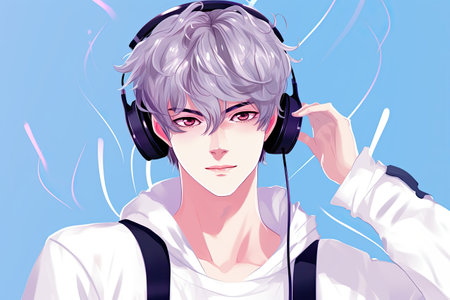 A man wearing headphones and a white shirt. Generative AI image.の写真素材