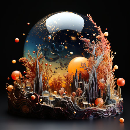 A snow globe with a city in the middle of it. Generative AI image.の素材