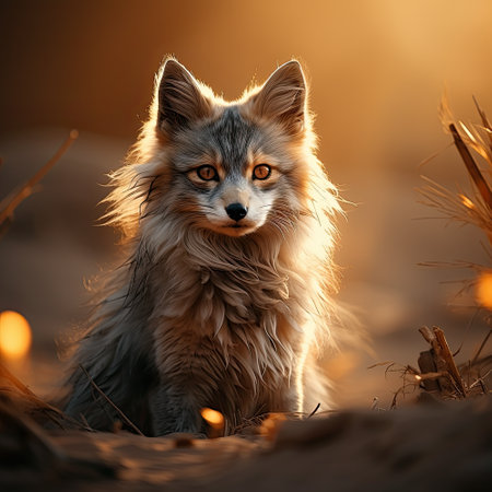 A cat sitting on the ground in the sun. Generative AI image.の素材