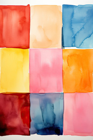 A painting of different colors of watercolor paper. Generative AI image.の素材