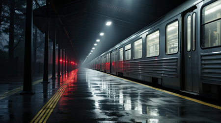 A train is stopped at a train station. Generative AI image.の素材