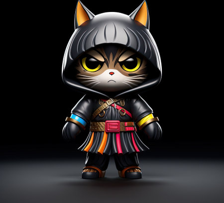 A cartoon cat dressed in a ninja outfit. Generative AI image.の素材