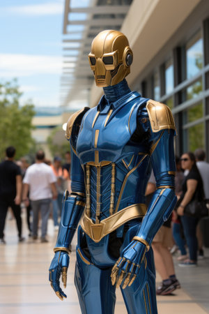 A man in a blue and gold costume. Generative AI image.の素材