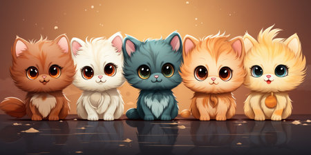 A group of kittens sitting next to each other. Generative AI image.の素材