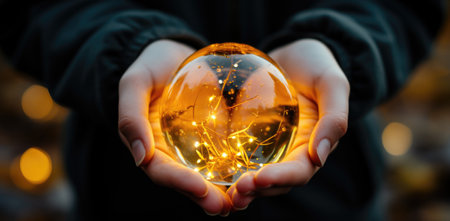 A person holding a crystal ball in their hands. Generative AI image.の素材