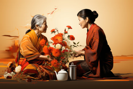 A couple of women sitting next to each other. Generative AI image.の素材