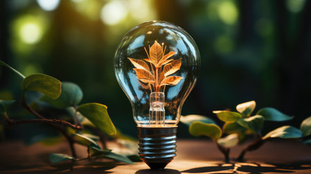 A light bulb with a plant inside of it. Generative AI image. Energy justice concept.の素材