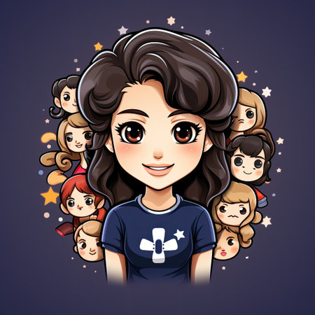 A cartoon girl surrounded by a bunch of small teddy bears. Generative AI image.の素材