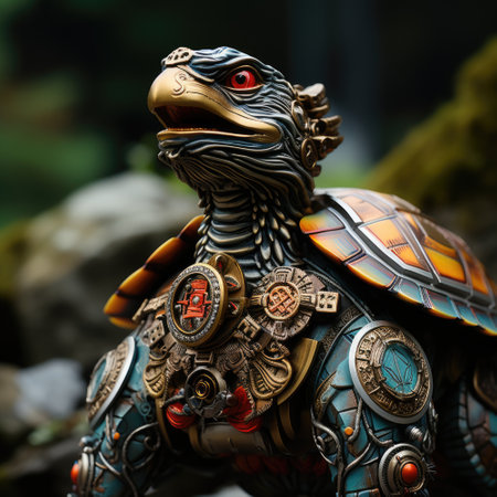 A close up of a statue of a turtle. Generative AI image.の素材