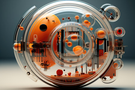 A close up of a clock with oranges inside of it. Generative AI image.の素材