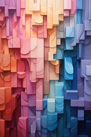 A multicolored wall with different shapes and sizes. Generative AI image.の素材