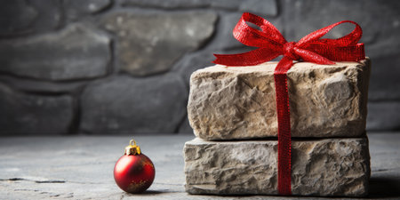Brick as a gift tied up with red ribbon, funny Christmas present, concept image. Generative AI imageの素材