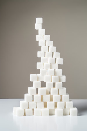 A pile of sugar cubes sitting on top of a table. Generative AI image.の素材