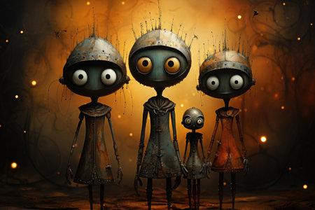 A group of cartoon characters standing next to each other. Generative AI image.の素材