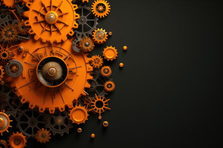 A clock made of gears on a black background. Generative AI image.の素材