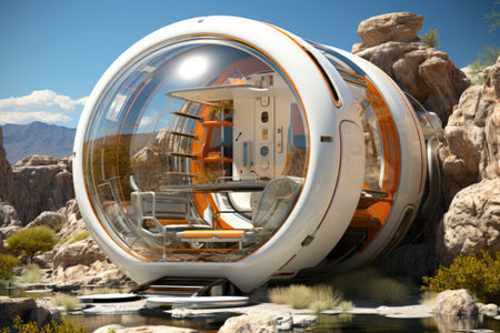 A futuristic house in the middle of the desert. Generative AI image.の素材