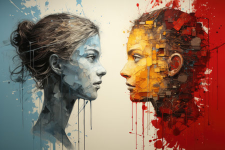A painting of a woman and a man. Generative AI image.の素材