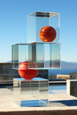 A couple of balls sitting on top of a table. Generative AI image.の素材
