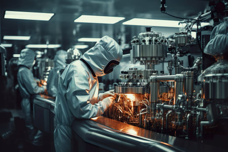 A group of people working in a factory. Generative AI image.の素材