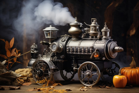 A toy train with smoke coming out of it. Generative AI image.の素材