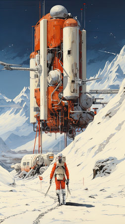 A painting of a man walking in the snow. Generative AI image.の素材