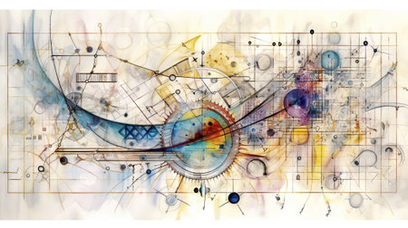 A drawing of a bird with a clock on its face. Generative AI image.の素材